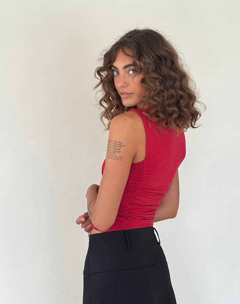 Sunhee Slash Neck Top in Adrenalin Red