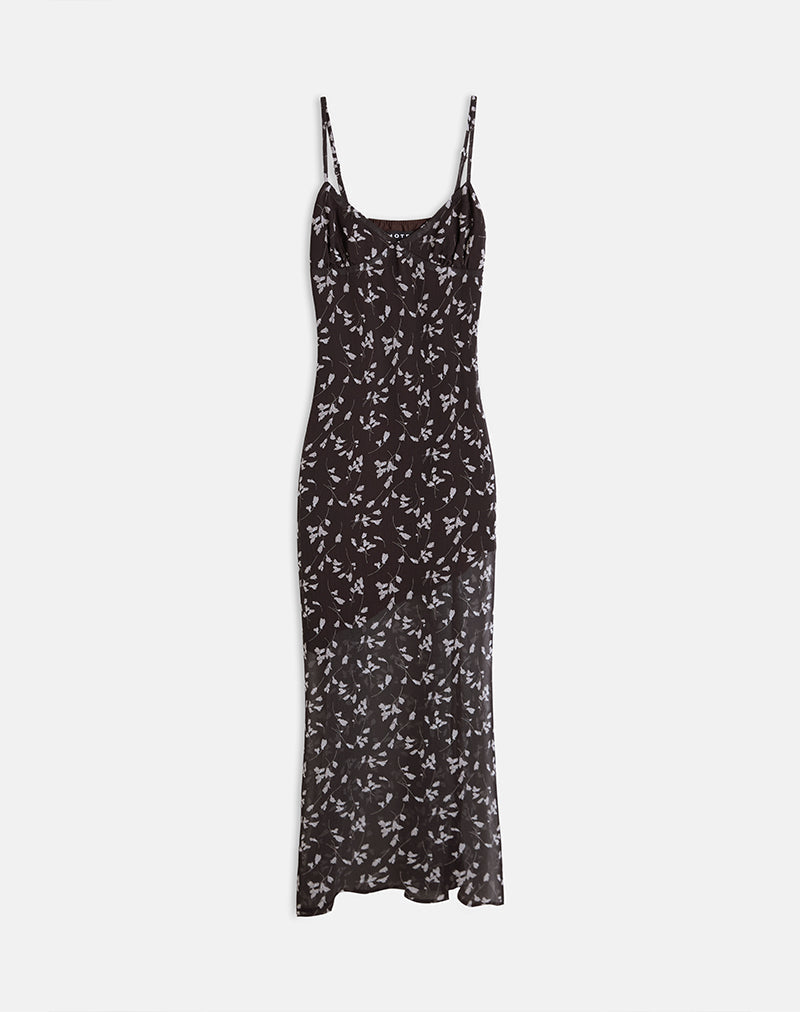Sunita Maxi Dress in Flower Chiffon Brown