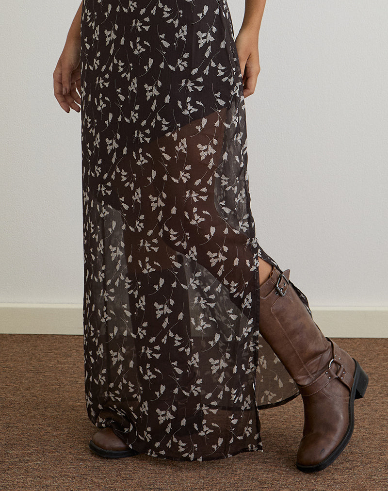 Sunita Maxi Dress in Flower Chiffon Brown
