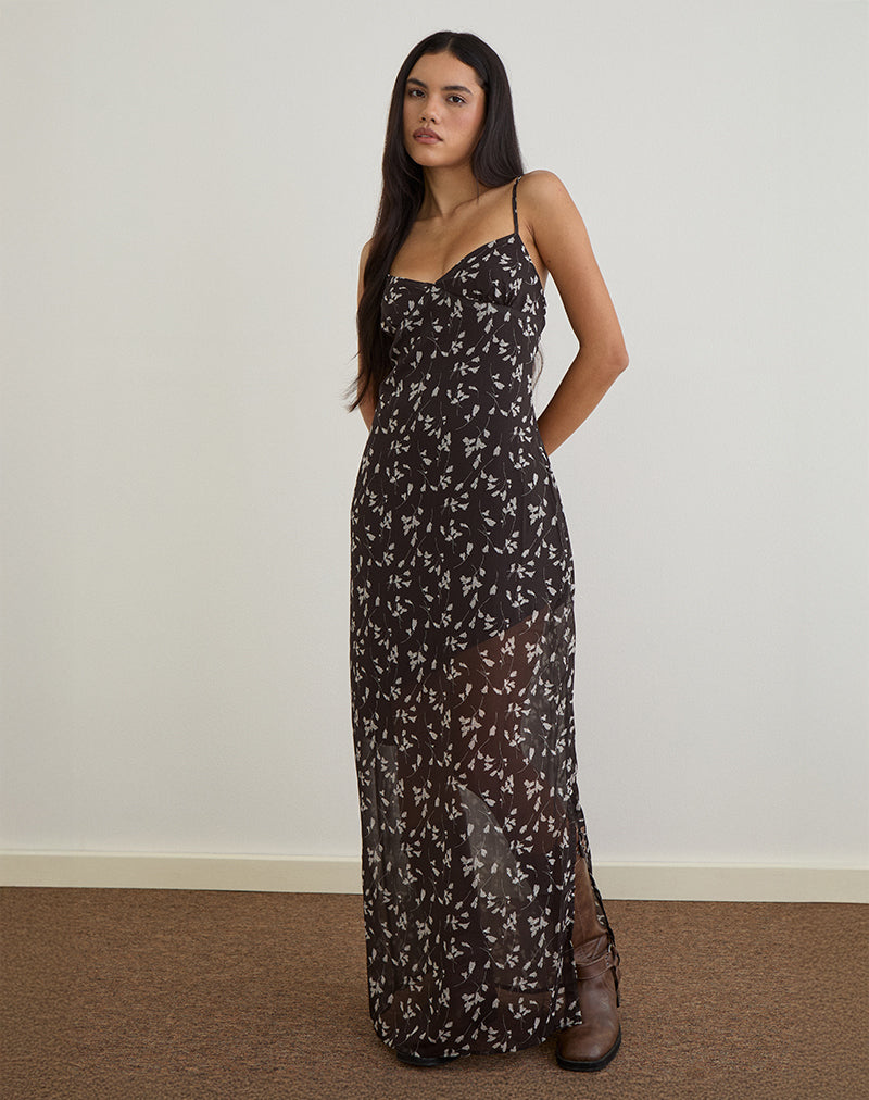 Sunita Maxi Dress in Flower Chiffon Brown