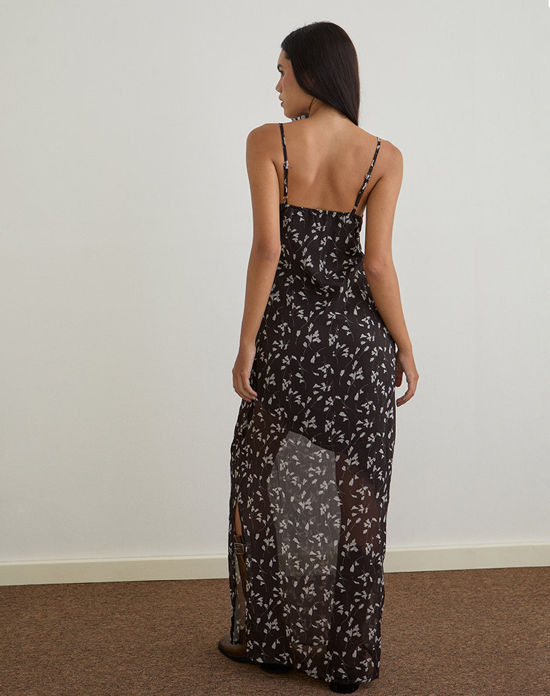 Sunita Maxi Dress in Flower Chiffon Brown