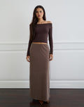 Surina Maxi Skirt in Diagonal Striped Flock Brown and Cream