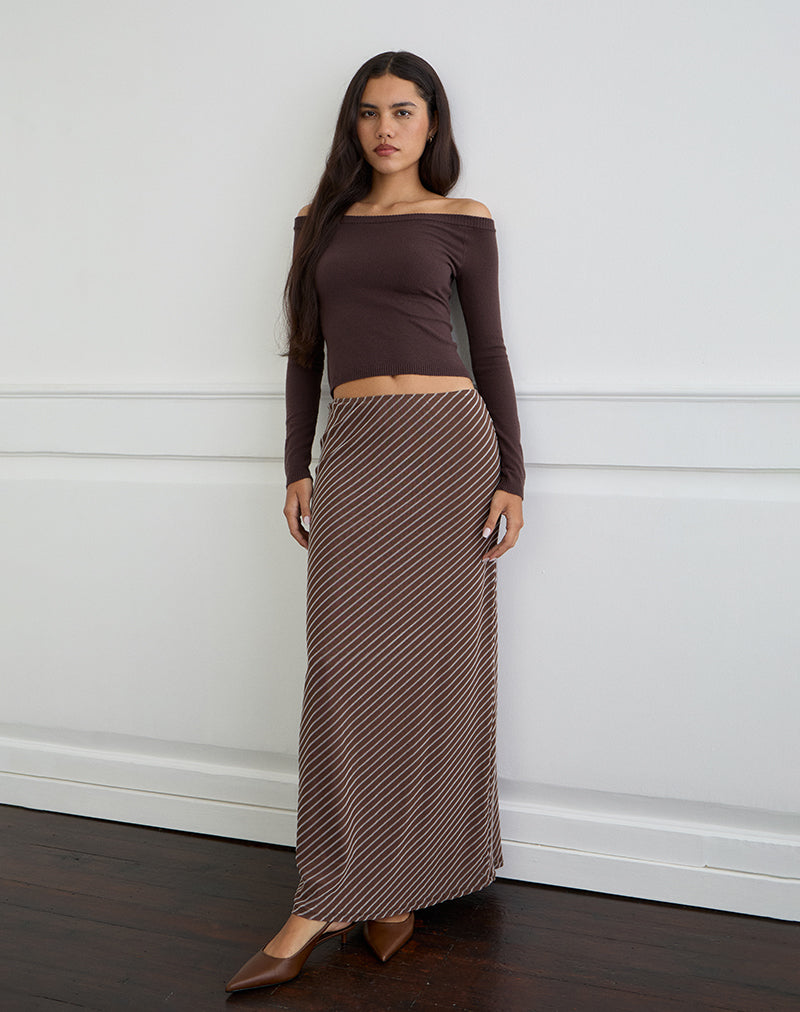 Surina Maxi Skirt in Diagonal Striped Flock Brown and Cream