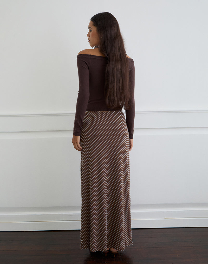 Surina Maxi Skirt in Diagonal Striped Flock Brown and Cream