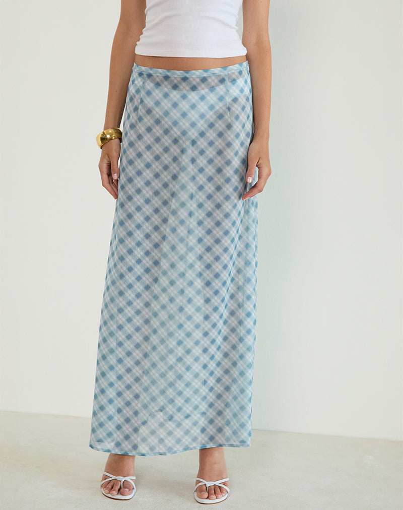 Surina Maxi Skirt in Blurred Check Blue