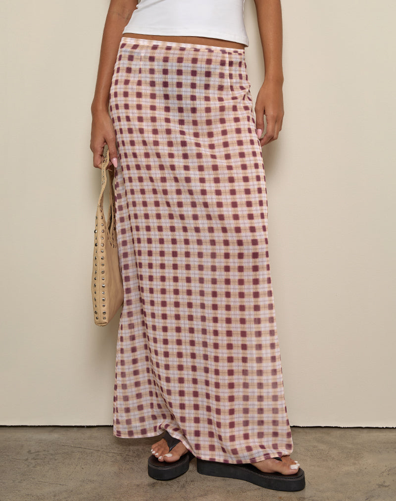 Surina Maxi Skirt in Chiffon Blurred Check Peach