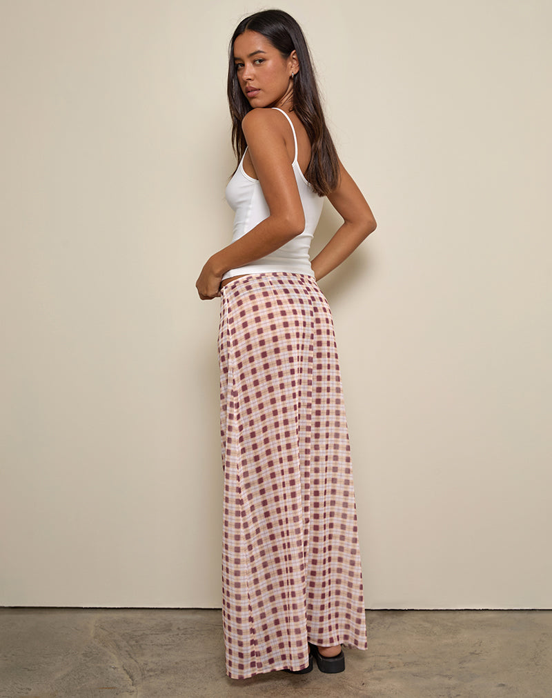 Surina Maxi Skirt in Chiffon Blurred Check Peach