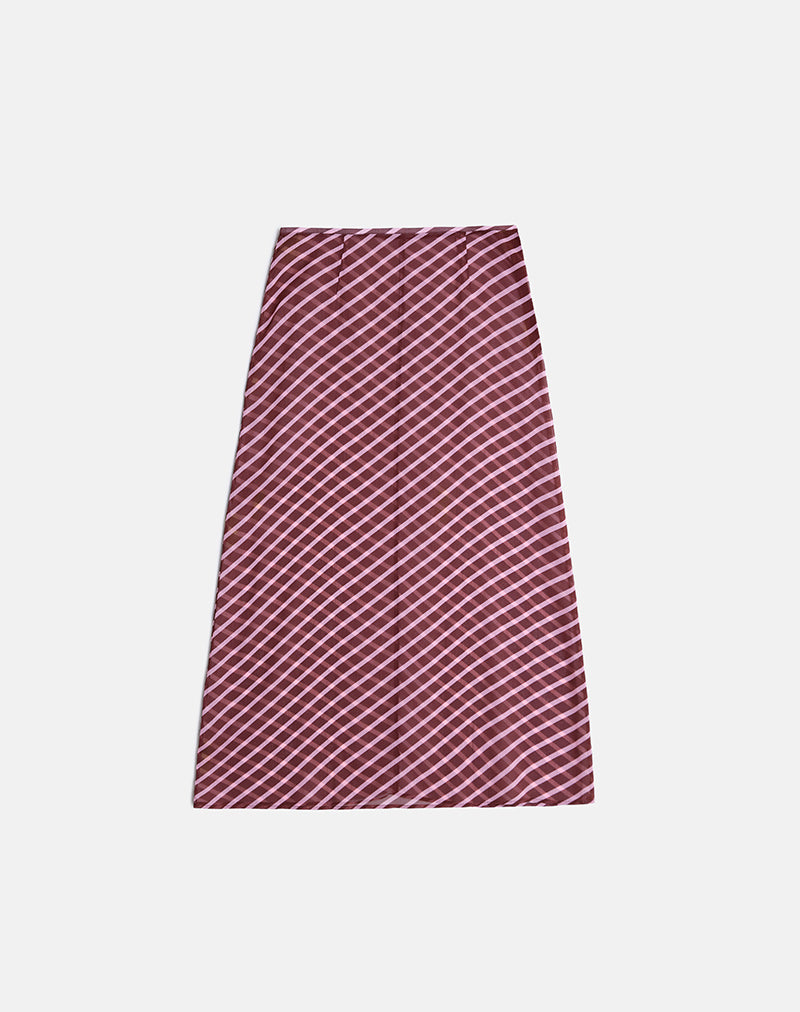 Surina Maxi Skirt in Tilted Stripe Chiffon Pink and Burgundy