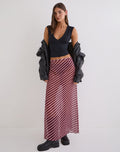 Surina Maxi Skirt in Tilted Stripe Chiffon Pink and Burgundy