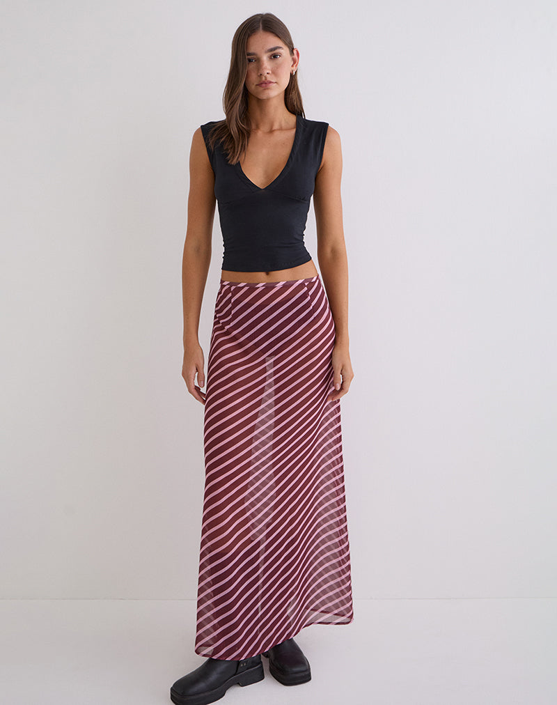 Surina Maxi Skirt in Tilted Stripe Chiffon Pink and Burgundy