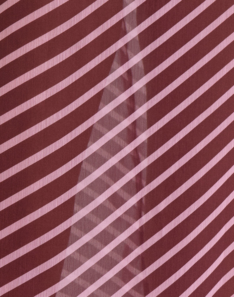 Surina Maxi Skirt in Tilted Stripe Chiffon Pink and Burgundy