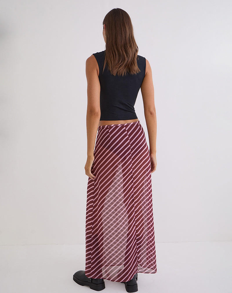 Surina Maxi Skirt in Tilted Stripe Chiffon Pink and Burgundy