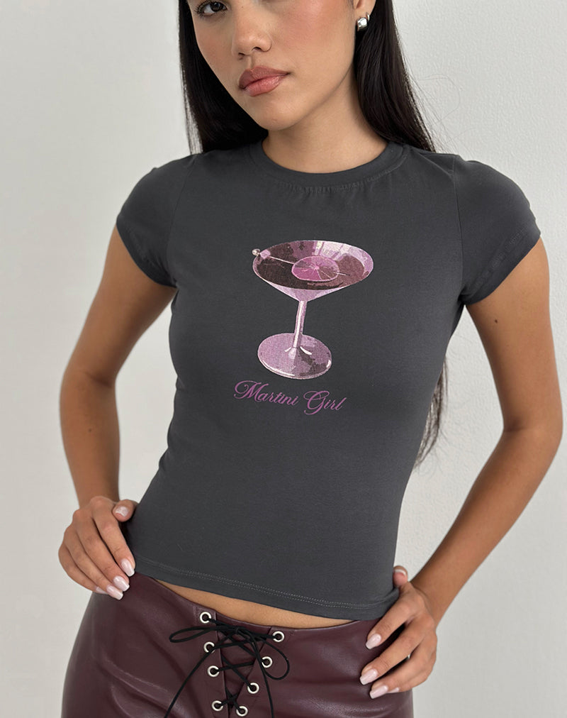 Sutin Tee in Beluga Grey with Martini Girl Graphic