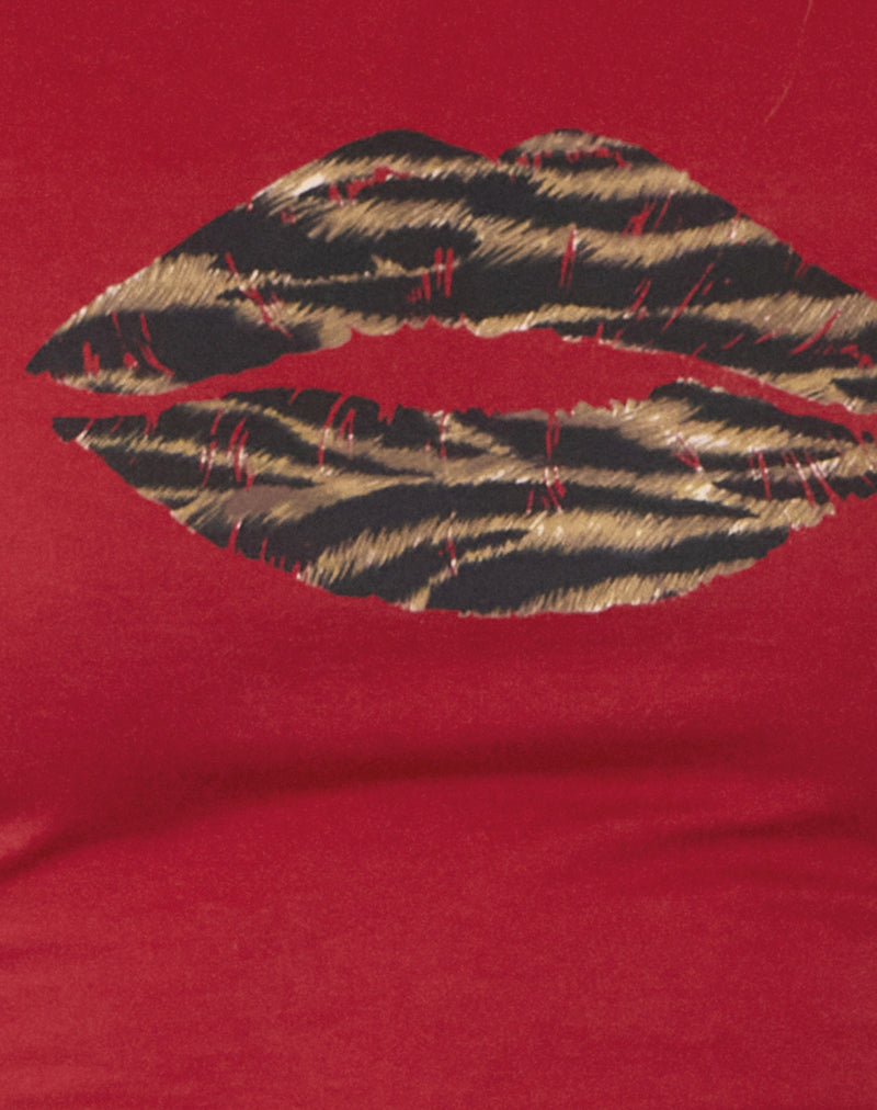 Sutin Tee in Adrenaline Red with Leopard Lip Print