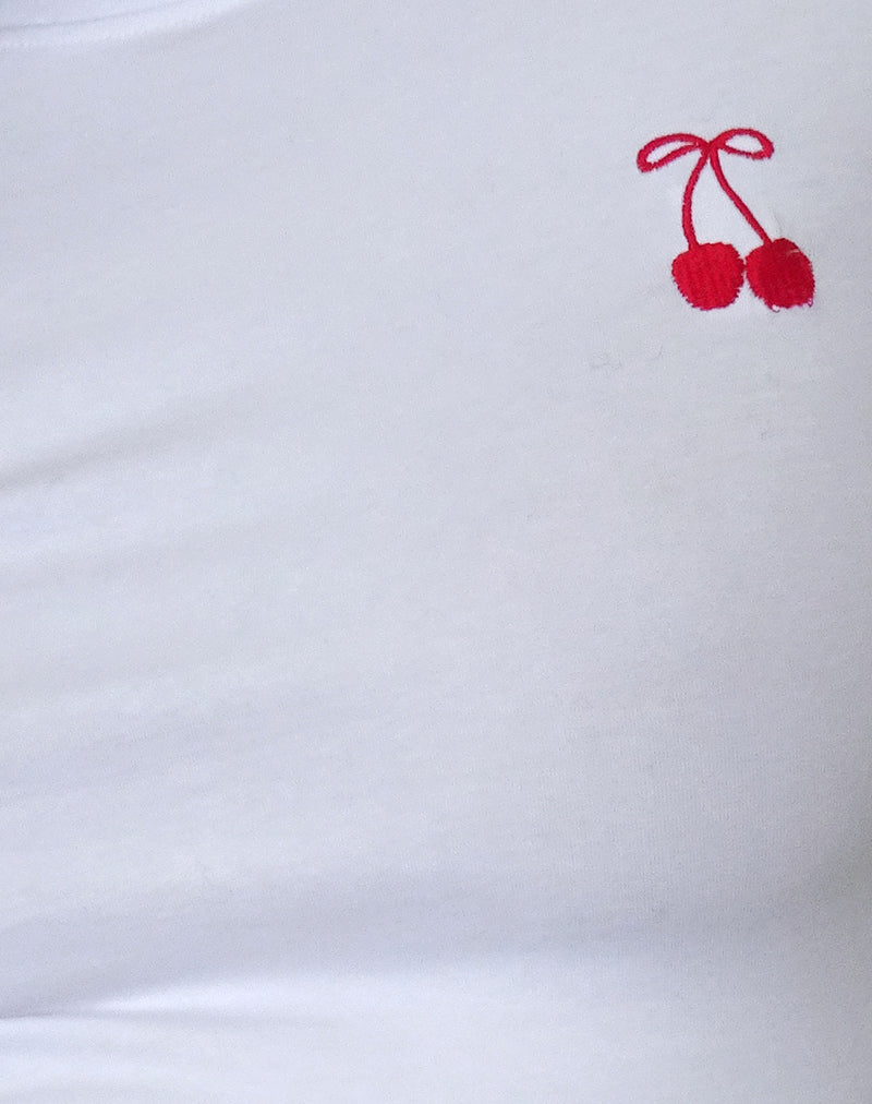 Sutin Tee in White with Red Cherry Embroidery