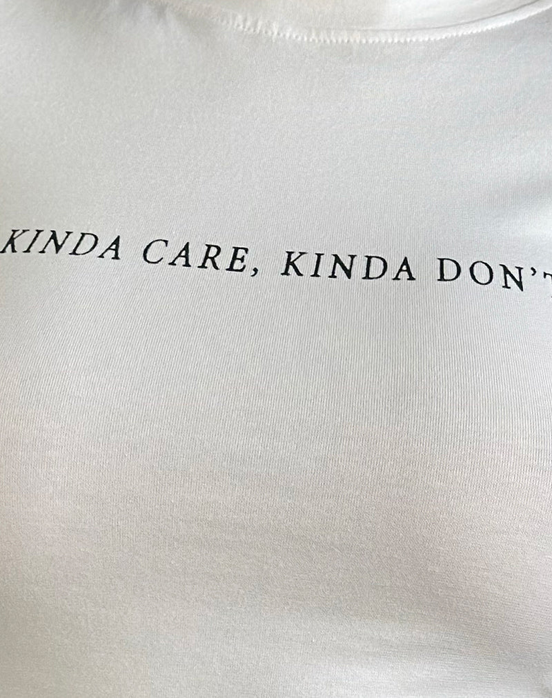 Sutin Top in White with Kinda Care Kinda Don't Graphic