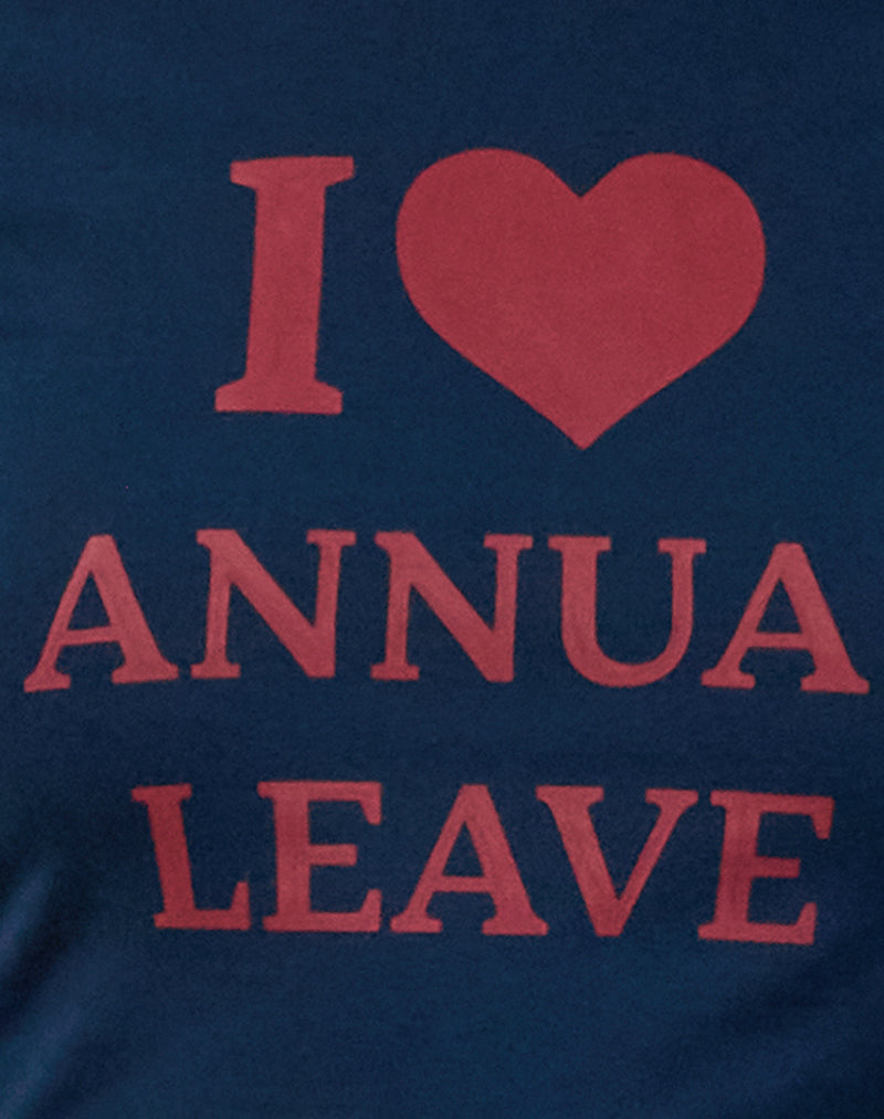 Sutin Tee in Navy with Red I Love Annual Leave Graphic