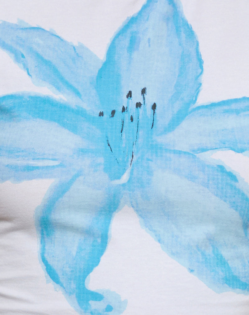 Sutin Tee in White Painted Flower Blue