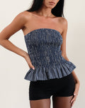 Sutisna Bandeau Top in Indigo Stripe Dark Blue