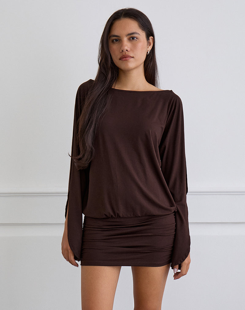 Sybe Long Sleeve Mini Dress in Bitter Chocolate