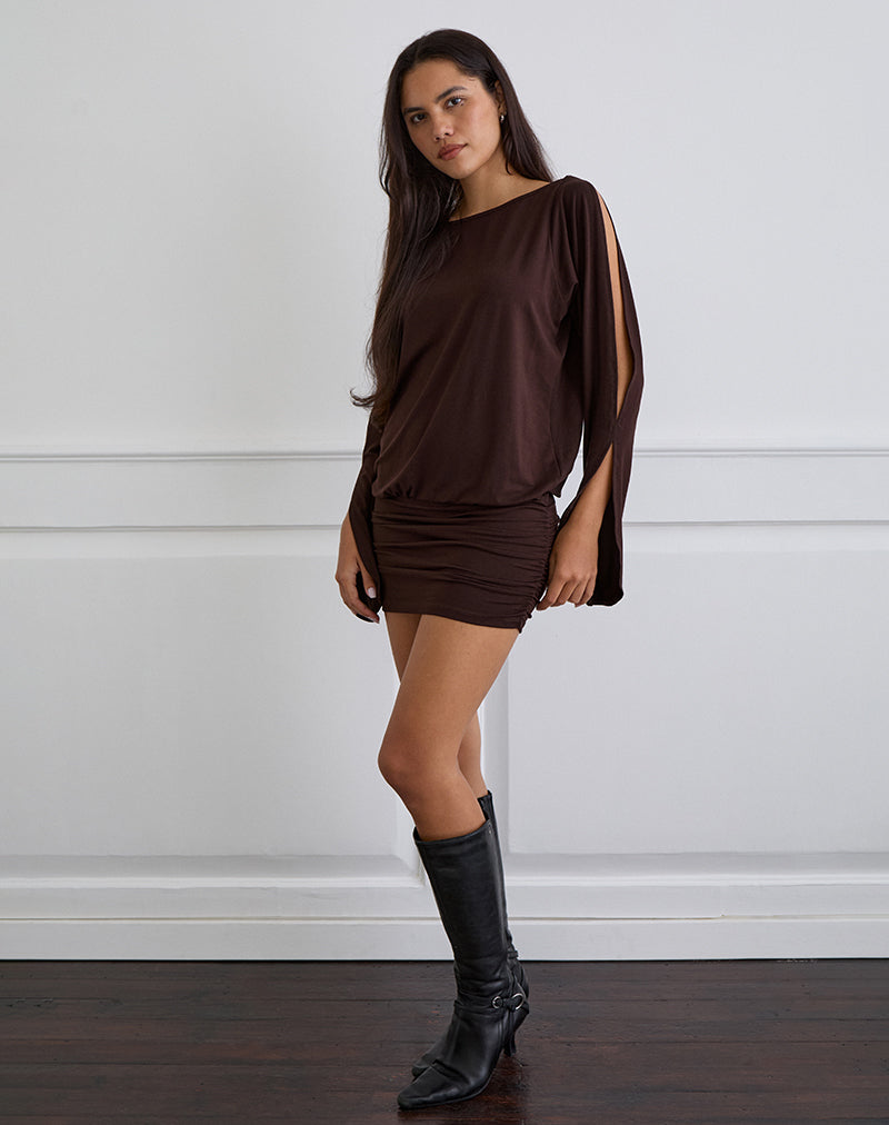 Sybe Long Sleeve Mini Dress in Bitter Chocolate