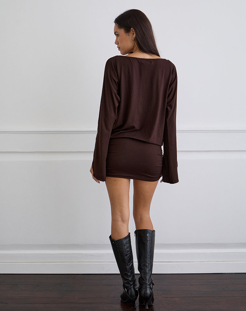 Sybe Long Sleeve Mini Dress in Bitter Chocolate