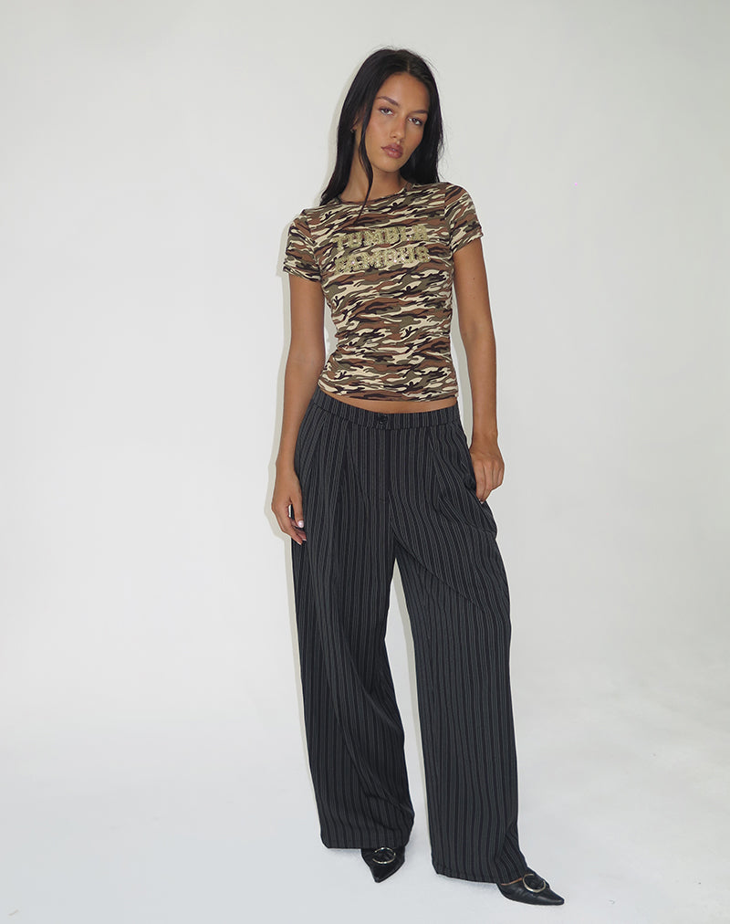 Syra Pleated Trousers in Pinstripe Black