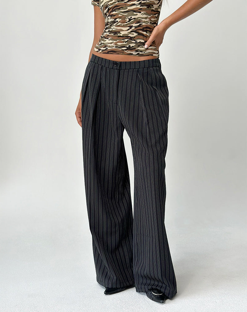 Syra Pleated Trousers in Pinstripe Black