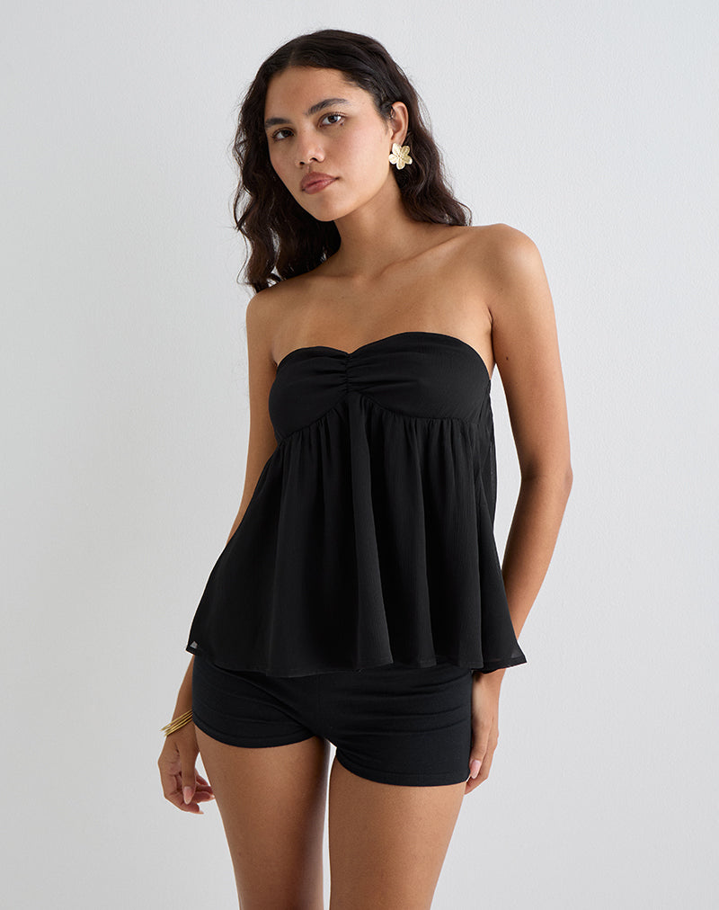 Setsuko Bandeau Longline Top in Black