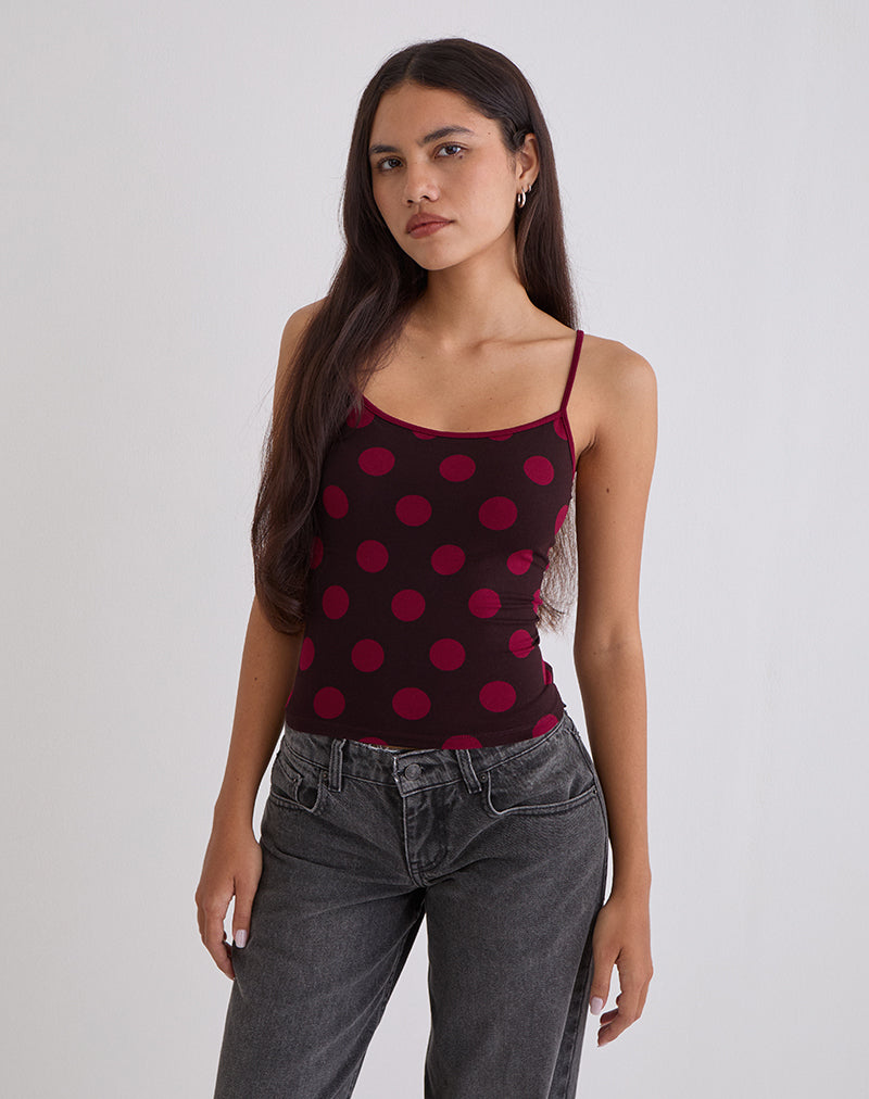 Solani Top in Brown with Big Polka Red