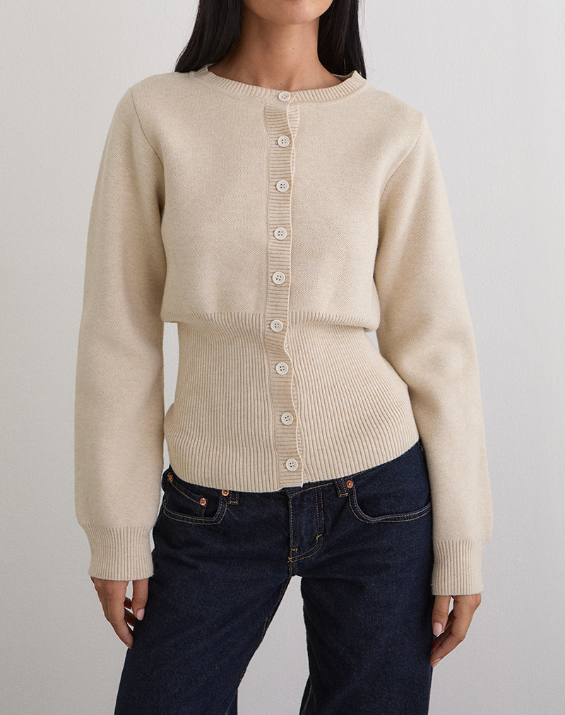 Subra Long Sleeve Ribbed Hem Cardigan in Ivory