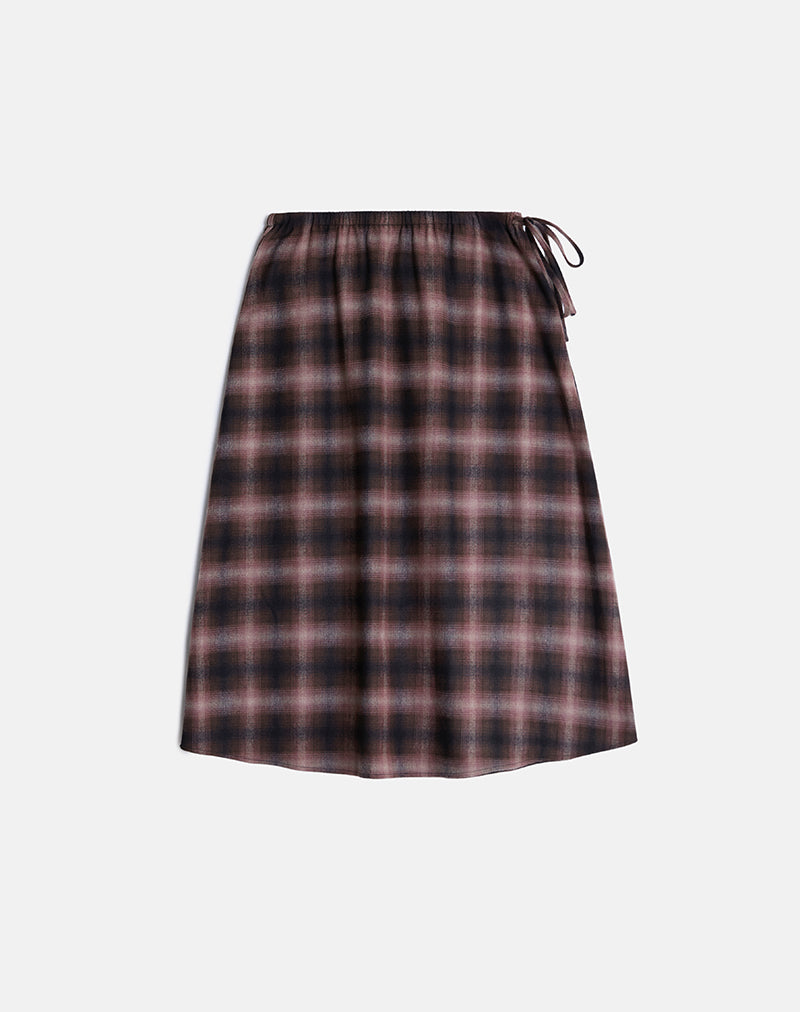 Taka Midi Skirt in Pink and Brown Check