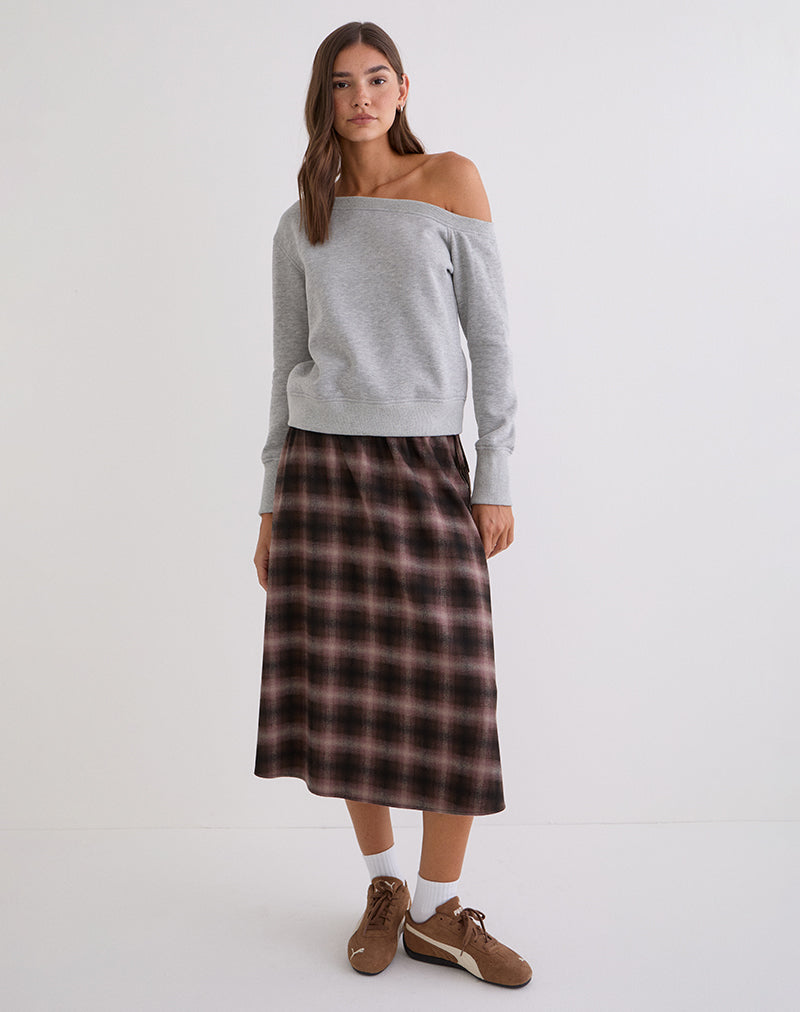 Taka Midi Skirt in Pink and Brown Check