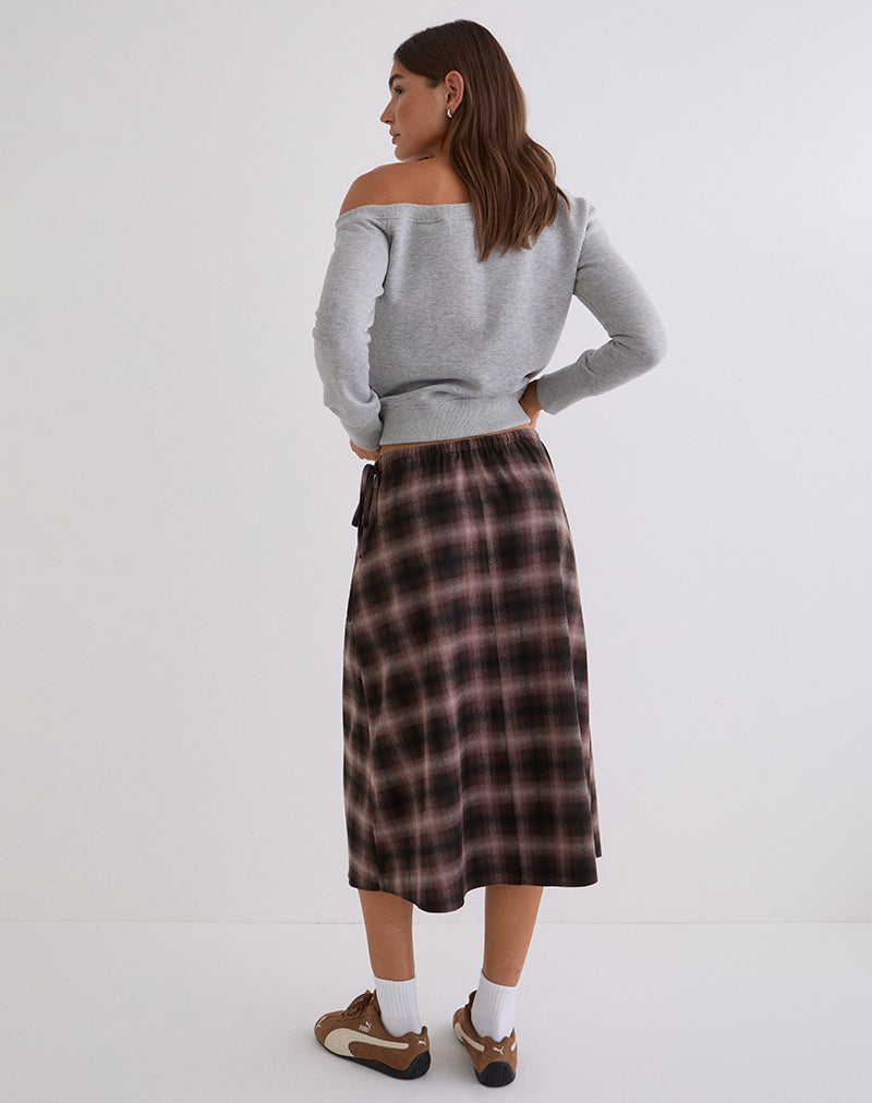 Taka Midi Skirt in Pink and Brown Check
