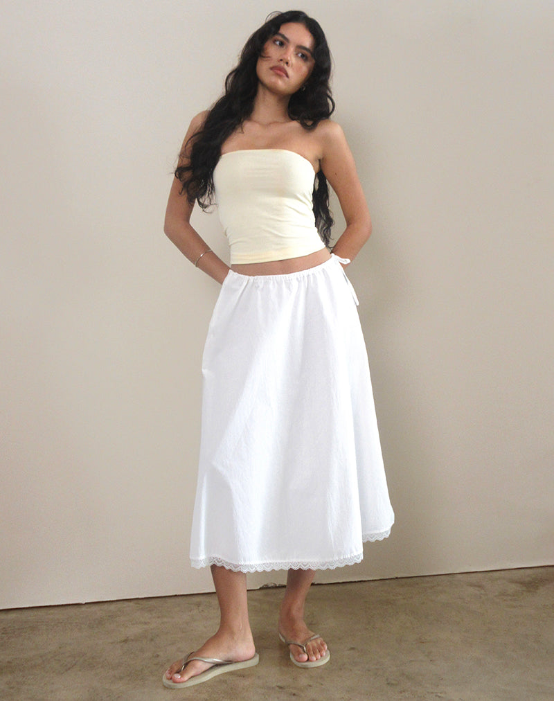 Taka Midi Skirt in Poplin White