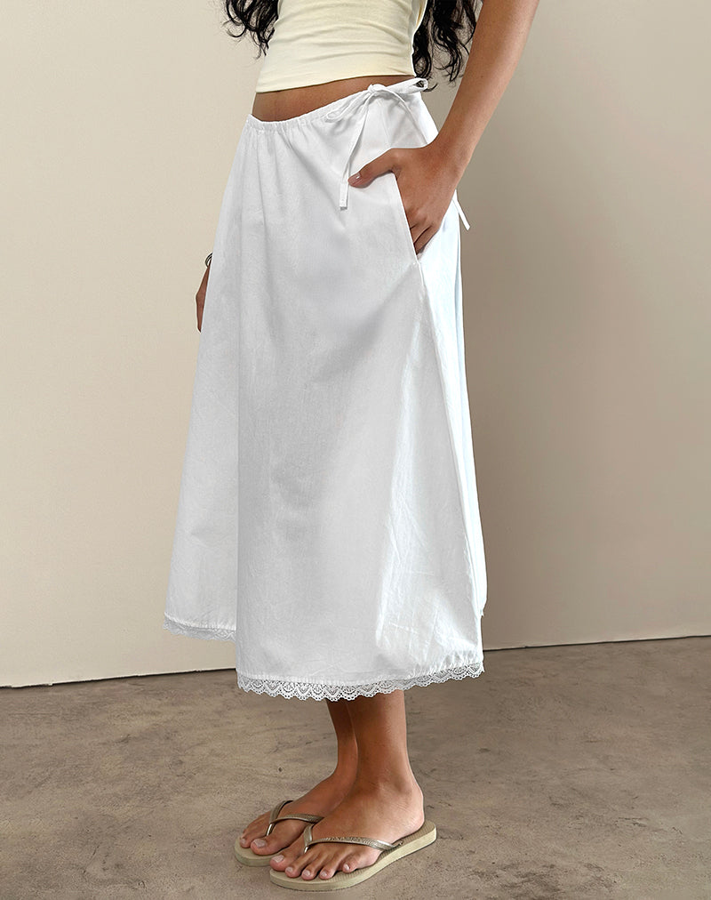 Taka Midi Skirt in Poplin White