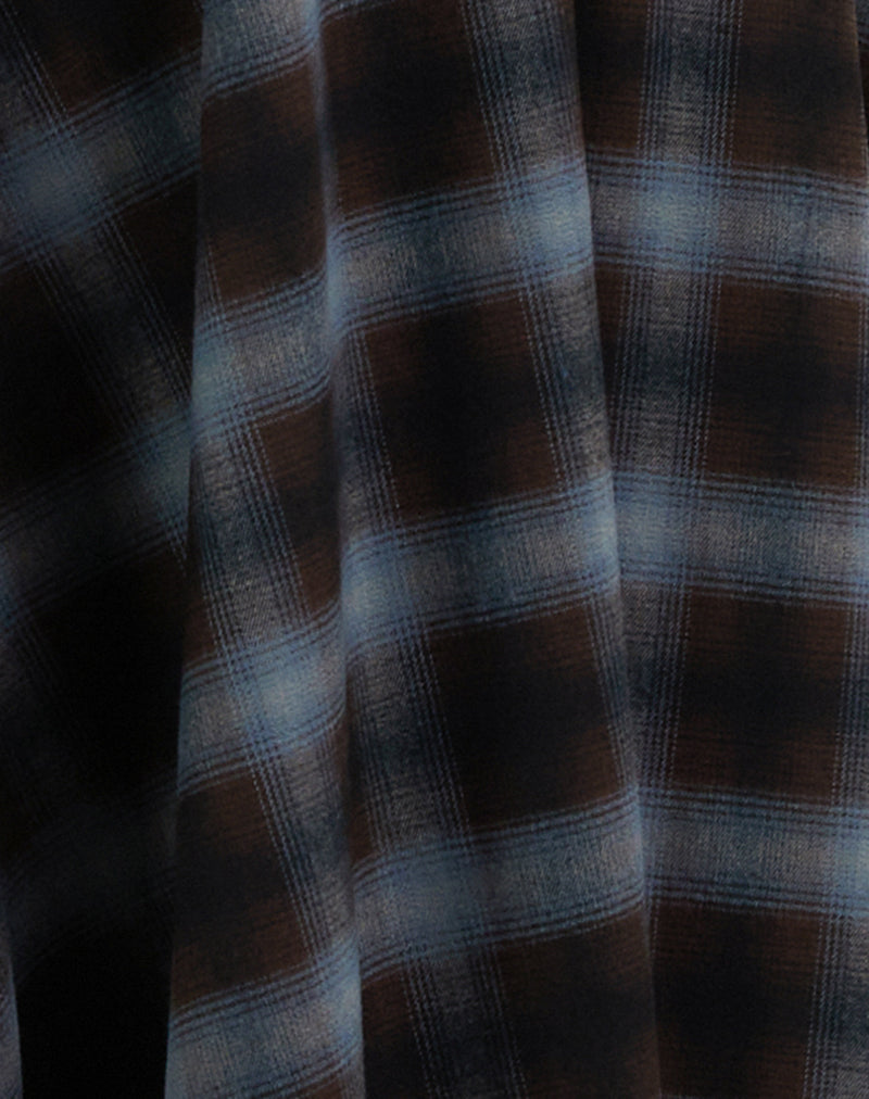 Taka Midi Skirt in Blue and Brown Check