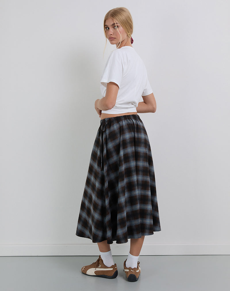Taka Midi Skirt in Blue and Brown Check