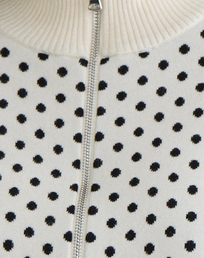 Talisa Zip Through Knit Jacket in Tiny Polka Ivory