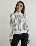 Talisa Zip Through Knit Jacket in Tiny Polka Ivory