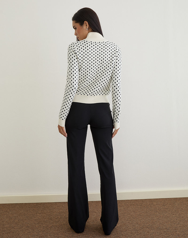 Talisa Zip Through Knit Jacket in Tiny Polka Ivory