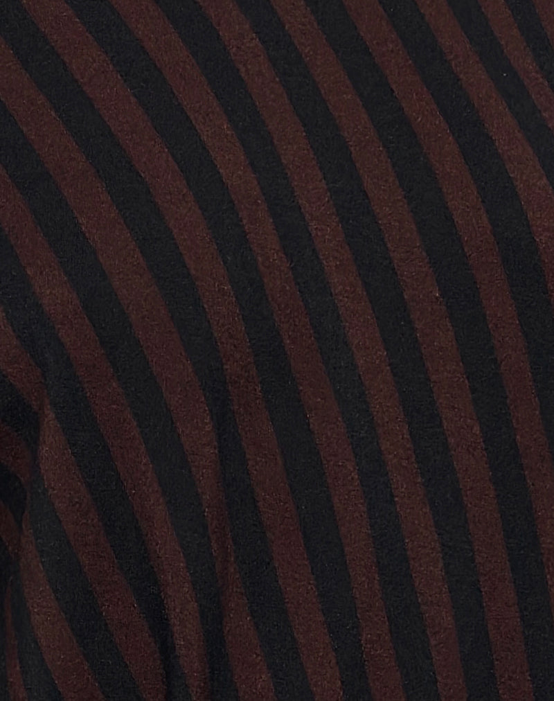 Talita Mini Dress in Diagonal and Mini Stripe Maroon