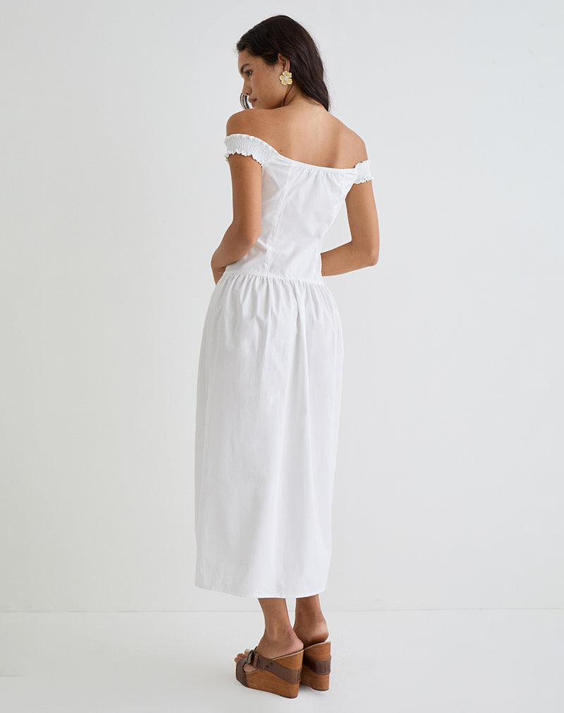 Tamashi Off the Shoulder Maxi Dress in White