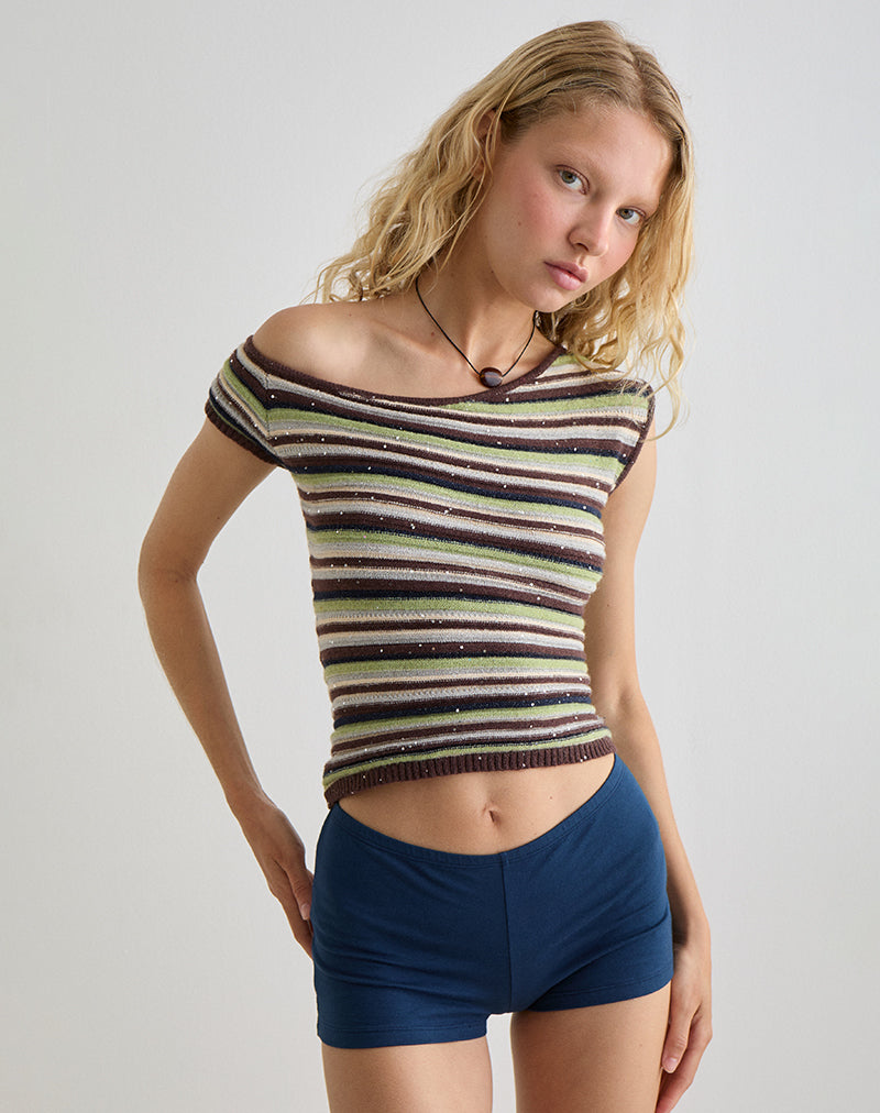 Tamia Top in Green and Brown Stripe