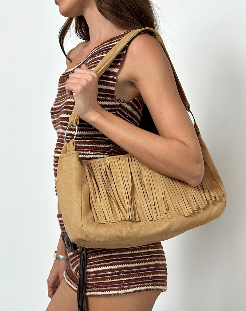 Teria Tassel Bag in Suede Tan