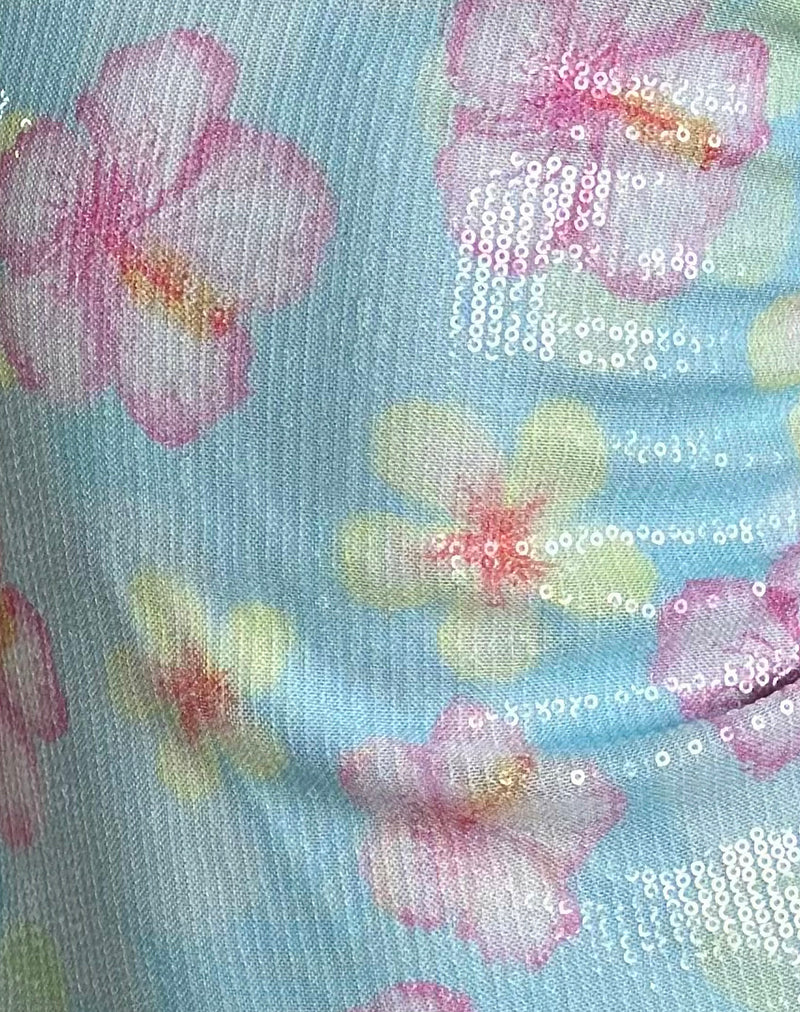 Tampa Top in Sequin Blooming Flower Blue