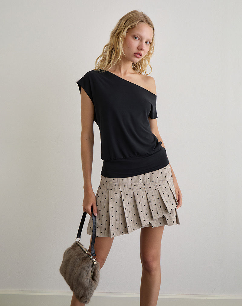 Tarja Mini Skirt in Beige with Polka Pinstripe