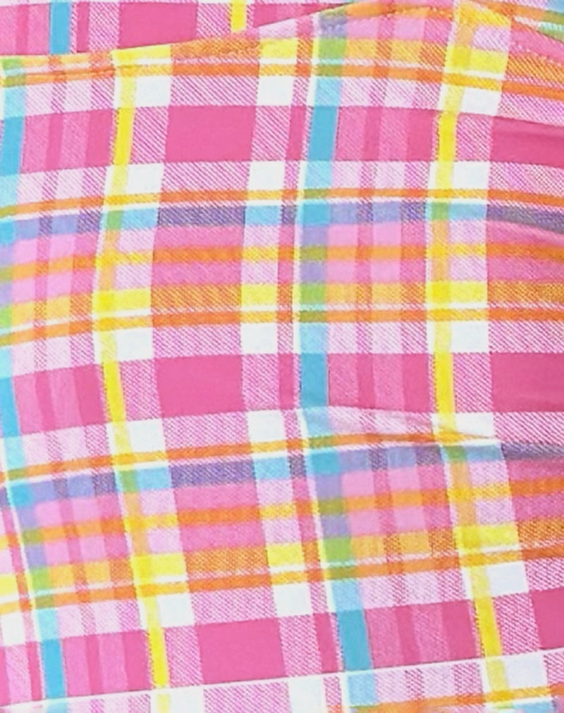 Tarowi Tank Bikini in Pink and Yellow Check