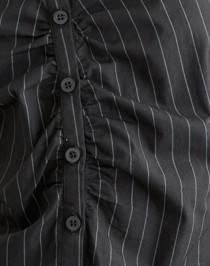 Tarsi Fitted Shirt in Mono Pinstripe Grey