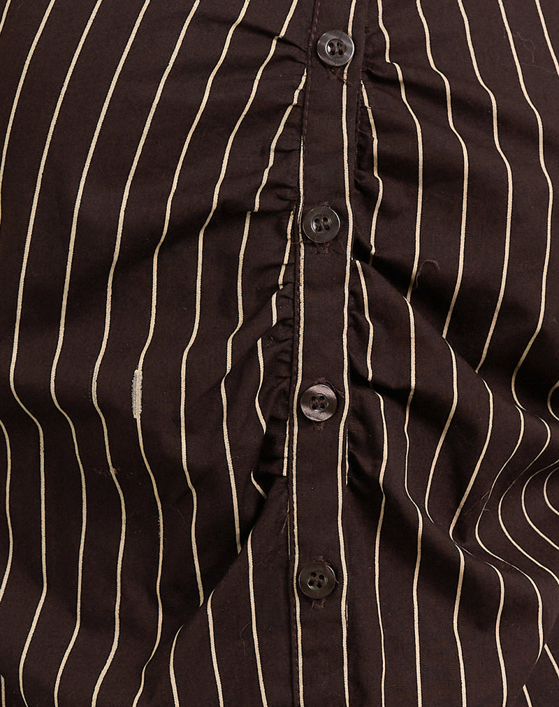 Tarsi Fitted Shirt in Mono Pinstripe Chocolate